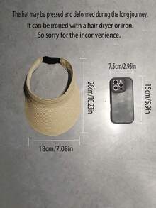 1pc Fashion Straw Sun Visors For Women Wide Brim Hats Roll-Up Foldable Summer Beach Visor Hat