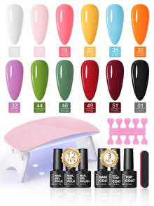 coscelia 18PCS Pink Nail Gel Polish With UV Lamp-Nude Red Orange Gel Nail Polish & Top Base Coat, Semi-Permanent Nail Supplies For Women Home Salon Christmas Gift