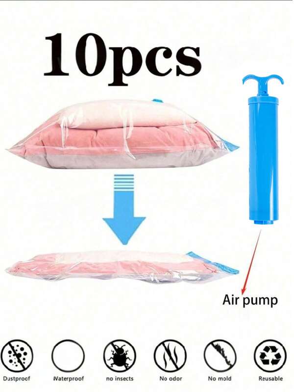 10/5/1pcs Vacuum Compression Bags, Travel Storage Bags, Clothes Organizer Bags, Household Luggage Bags, Garment Dust Proof Bags, Apparel Compression Bags, Wardrobe Storage Compression Bags, Foldable Storage Bags, Transparent Compression Bags, Bedding Compression Bags, Moisture-Proof Compression Bags, Reusable Vacuum Compression Bags That Can Save 80% Space, Suitable For Coats, Shirts