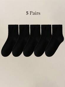 5 đôi tất đen cao đến bắp chân cho trẻ em, tất thoáng khí dành cho bé trai và bé gái, phù hợp cho sinh hoạt hàng ngày và đi học. - màu đen - Xem 6
