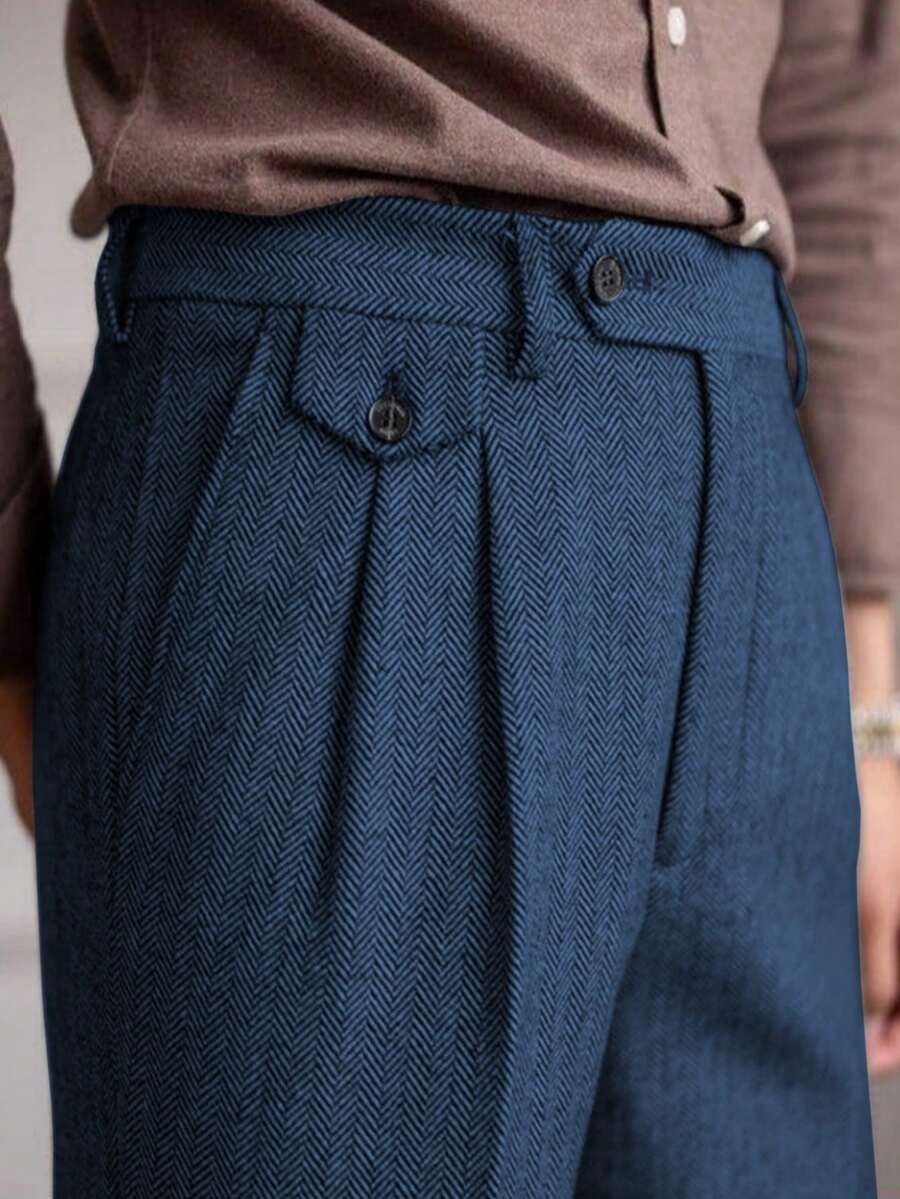 Mens Pants Tweed Herringbone Vintage Dress Pant Trousers Regular Fit Suit Pants For Men - Blue - View 1