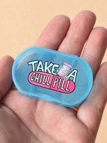 1 Oval Pill Box With Printed Letters And Purple Medicine Bottle Pattern, Three Compartment Portable Pill Storage Box, Mini Storage Box, Portable Jewelry And Medicine Box, Personalized Creative Gift With Letter Logo, Suitable For Travel, Outdoor Activities, Bags, Pockets, Unique Design Decorative Travel Storage Box, Medicine Storage Box