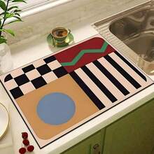 1pc Minimalist Graphic Kitchen Counter Mat - Diatomite Drying Pad, Suitable For Utensils, Coffee Makers, Microwaves, Fits Modern Kitchen Decor, Kitchen Mats Non Slip Hygiene Products, Kitchen Items For Your Cozy Fall& Winter Styles And Christmas Decorations