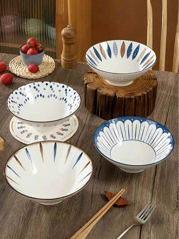 2/4pcs Japanese Ceramic Italian Ramen Bowls, 8-Inch Noodle Mixing Bowls, Round Microwave Bowls For Soup, Noodles And Salad - Kitchen Tableware For Home, Restaurant And Ramen Shop