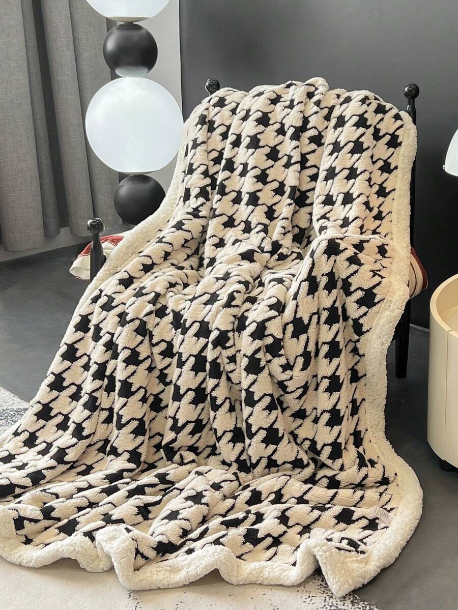 1 pieza Manta de lana de cordero mezclada, cálida y transpirable, amigable con la piel, aislamiento de doble capa, acogedora y cómoda