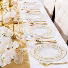 50/25/12pcs Heavy-Duty Transparent Dining Plates - Elegant Gold Border Design, Stackable And Space Saving, Durable Plastic Plates Suitable For Weddings, Birthday Parties, Christmas, Outdoor Banquets, And Daily Dining - Versatile For Both Formal And Informal Occasions - trong suốt - Xem 5