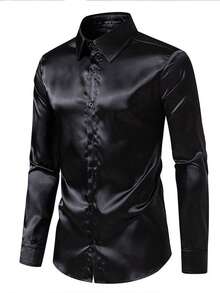 Men's Black Long Sleeve Casual Shirt, Outdoor Minimalist Fashion Shirt, Jacket - Black - View 4