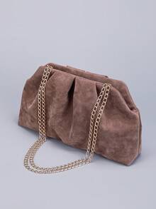 新款秋冬棕色麂皮手拿包，小众设计，多功能晚宴包，个性时尚通勤包，休闲别致棕色包，简约纯色钱包，女士钱包，婚礼配饰，圣诞礼物，适合派对、晚宴、婚礼、约会、购物等场合。 - 棕色 - 查看 4