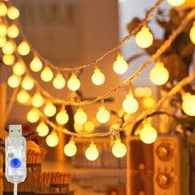 1 pezzo Luci a stringa a LED bianche a forma di pallina alimentate via USB 1,5/3/4,5/6m, luci decorative per interni, luci a stringa a LED per decorazione parete camera da letto, 8 modalità lampeggianti, adatte per decorazione matrimonio, decorazione festa di compleanno, decorazione tenda da campeggio, luci decorative per esterni, decorazione giardino, decorazione cortile, luci a stringa per decorazione albero di Natale - Bianco - Visualizzare 14