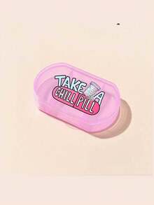 1 Oval Pill Box With Printed Letters And Purple Medicine Bottle Pattern, Three Compartment Portable Pill Storage Box, Mini Storage Box, Portable Jewelry And Medicine Box, Personalized Creative Gift With Letter Logo, Suitable For Travel, Outdoor Activities, Bags, Pockets, Unique Design Decorative Travel Storage Box, Medicine Storage Box