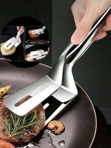 1/2 Pieces Of Stainless Steel Multifunctional Steak And Barbecue Tongs, Fish Fry Spoon Clip, Bread Clip, Suitable For Camping Kitchen Tools - Multicolor - View 3