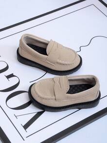 1 Pair Beige Slip-On Fashion Versatile Baby Flat Shoes, Comfortable Non-Slip Durable Lightweight Toddler Walking Shoes, Stylish Minimalist Design Suitable For Daily Wear