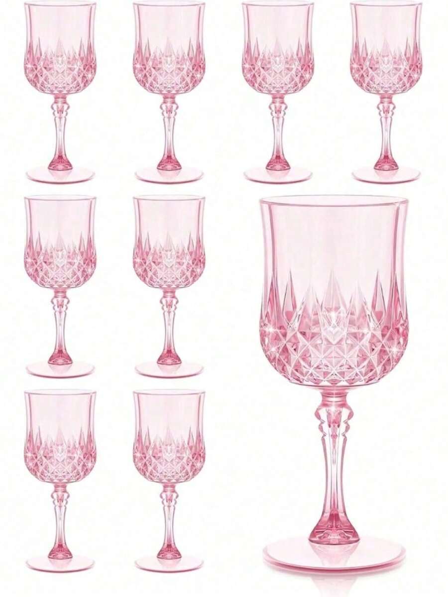 Vintage Embossed Reusable Plastic Glasses, Heavy-Duty Cups, Juice Glasses, Reusable Clear Plastic Champagne, Clear Plastic Champagne Flutes, Shatterproof Plastic Cups For Parties, Weddings And Large Events Back To School, Suitable For Weddings, Parties And Outdoor Celebrations, Champagne Flutes Plastic - Multicolor - View 1