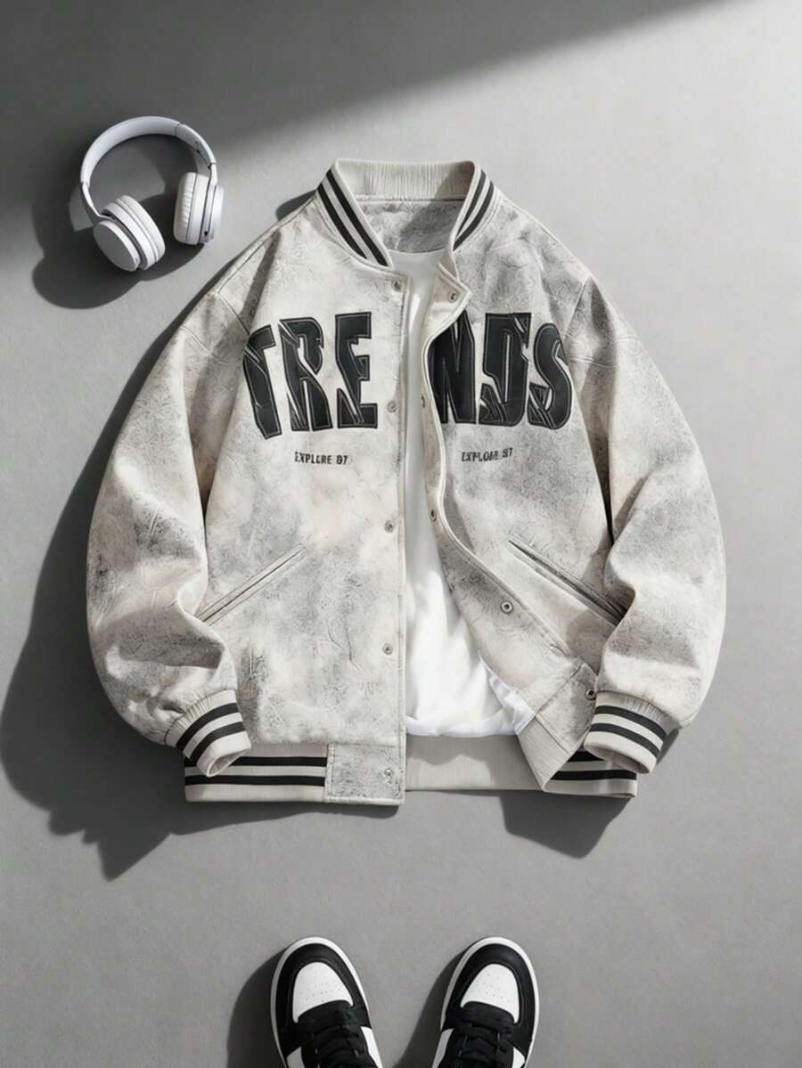 Men's Outdoor Casual Suede Stand Collar Utility Flight Zipper Bomber Jacket, Fall