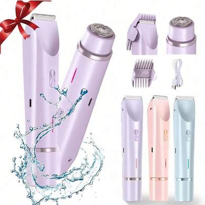2-In-1 Women's Electric Shaver, Women's Electric Hair Trimmer, Women's Electric Bikini Trimmer, Suitable For Face, Arms, Legs And Body, Ideal New Year Gift, Battery Capacity: 650mAh