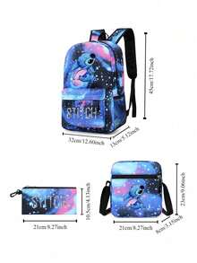 3D打印星空动画儿童铅笔袋背包单肩包三件套，适合开学季；大容量化妆品收纳包，可装口红、化妆刷、护肤品、手机、零钱、小物件等，居家、送礼、度假、节日（万圣节、圣诞节等）多功能用途 - 彩色 - 查看 3