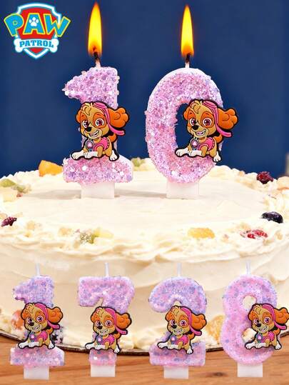 Velas numéricas de Paw Patrol, decoraciones de pastel para niños de 0 a 9 años, velas de cumpleaños creativas de dibujos animados con brillo para fiestas