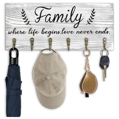 Key Holder Wall Mount Rustic Wooden Key Rack With 6 Hooks For Farmhouse Home Entryway Living Room Decor