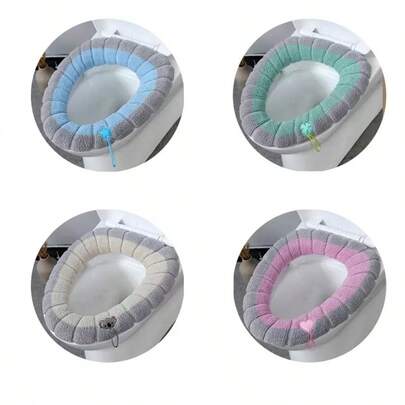 1pc/3pcs Thickened Toilet Seat Cushion, Withdrawable Toilet Seat Cushion, Knitted Warm Universal Toilet Seat Cover, Washable Toilet Seat Cushion, Winter Soft Toilet Cover, Toilet Accessories(Random Color)