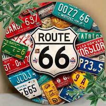 1pc Route 66 Themed Metal Tin Sign, Vintage License Plate Design, 8x8 Inch Round Wall Art Decor Bar, Cafe, Club - Iron Construction - Nhiều màu - Xem 7