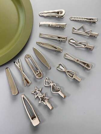 زوج من مشابك الشعر المعدنية على شكل تمساح - مشابك للجزء الأمامي والجانبي من الشعر للنساء، إكسسوار شعر أنيق وعصري بتصميم مشبك بسيط