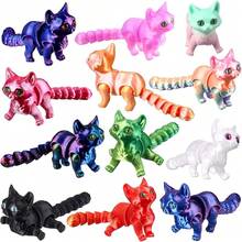 TendenciaHonoson 12 piezas de juguete para la ansiedad impreso en 3D para gatos pequeños, juguete flexible y articulado lindo para aliviar el estrés para mascotas juguetes para jugar y mostrar (5 cm)Calidad premium - Gato - Ver 7