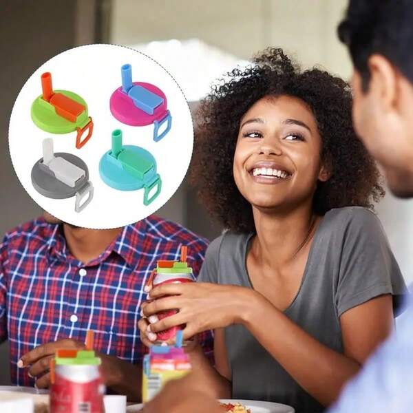 3pcReusable Soda Can Top, Straw Lid For Soda Can, Suitable For Standard Canned Soda, Drinks, Juices, Soda Water (Color Mixing), Party Drink Cover Colorful Can Lid, Fun Drink Bottle Cap, Food Safety Material, Straw Lid, Travel Drinkware, Outdoor Activities.