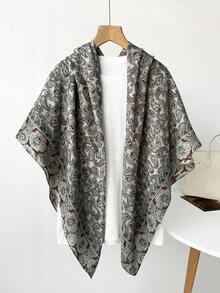 1pc 135cm Autumn/Winter Paisley Print Linen Feel Scarf, Warm And Windproof Headscarf Shawl