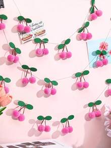 1/2/3 Sets Kirschgirlanden Deko Sommer Kirschen Party Deko Bommel Filz Wimpelkette Banner bunte DIY Obst Hängedeko für Baby Geburtstag Hochzeit, Baby Shower (Rosa)
