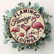 2D Flat, Vintage Flamingo Lounge Metal Wall Art - Tropical 2D Aluminum Sign With Pink Flamingos, Cherry & Cocktail Design,Room Decor,Halloween Decor,Home Decor,Bathroom Decor,Bedroom Decor,Kitchen Decor,Wall Decor,House Decor, Room Decoration Stuff,Living Room Decor