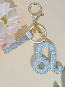 1pc Soft Clay Rhinestone Zodiac Keychain, Pink, Gift For Friends On Valentine's Day - White - View 13