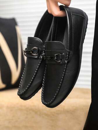 Men's Loafers, New Casual Shoes, Versatile Moccasin Shoes, Slip-On Fisherman Shoes With Metal Buckle Decor, Casual Shoes Suitable For Valentine's Day, Halloween, Outing, Dating (Size Runs Small And Narrow, Suggest Ordering One Size Up)