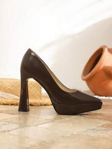 女士厚底高跟休闲一脚蹬鞋 - 咖啡棕 - 查看 6