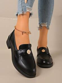 2024 New Vintage Camellia Brown Soft Leather Slip-On Loafers, Round Toe Chunky Heel British Style Oxfords