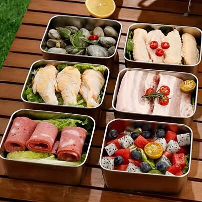 Stainless Steel Food Storage Containers, Square Food Storage Containers, Stainless Steel Food Storage Containers, Airtight Containers With Lids, Refrigerator Storage Boxes, Reusable, Maintain Refrigerator Freshness, Easy To Clean, Stackable Kitchen Storage Boxes, Suitable For Kitchens And Outdoor Picnics
