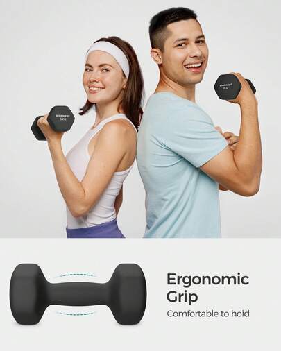 SONGMICS Set Of 2 Dumbbells, 2 X 5 Kg Hand Weights With Neoprene Coating, Hexagonal Dumbbells Pair, Home Workout, Fitness Training Exercise, Ink Black