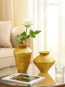 1pc Vintage Tin-Shaped Resin Handmade Decorative Vase, Antique Gold Color, Suitable For Home, Party And Floral Decor, Christmas Gift, Home Decor, Room Decor, Glass Vase - Multicolor - View 5