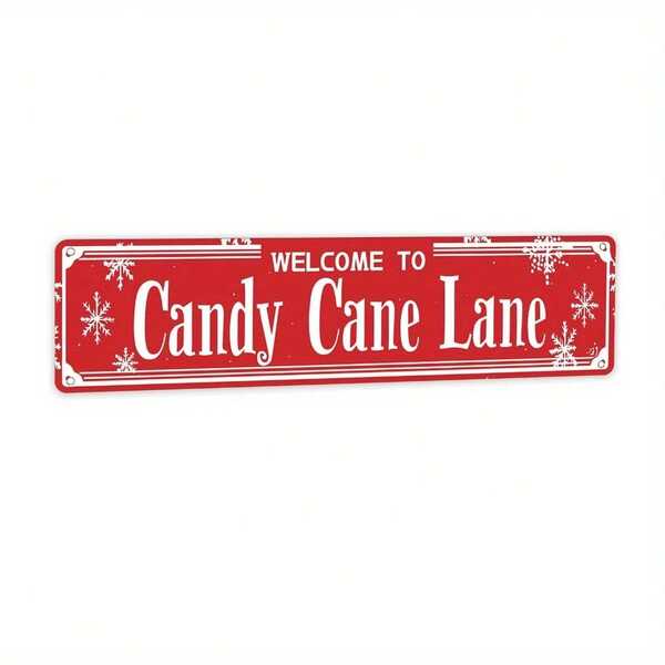 Vintage Candy Cane Lane Tin Sign - 4x16" Festive Christmas Wall Decor For Home, Cafe, Kitchen & Party - Metal Holiday Art.