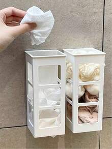 2pcs Wall-Mounted Plastic Storage Boxes, Bathroom Organizer Rack, Suitable For Storing And Organizing Curling Irons, Straighteners, Combs, Makeup Sponges And Other Beauty Products, Bathroom Accessories - Multicolor - View 2