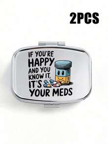 可爱药瓶字母系列图案双层便携式药盒，迷你金属收纳盒，便携式药盒，适合返校季，创意卡通图案礼品 - 銀色 - 查看 19