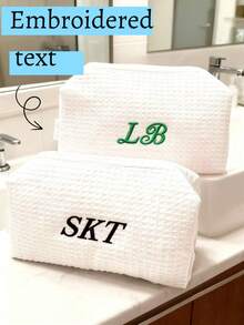 Customized Embroidered Makeup Organizer Pouch, Monogram Waffle Makeup Bag - Monogram Graduation Gift - Bridesmaid Gift, Classic Makeup Bag Perfect For Dorm Life, Customized Embroidered Mesh Makeup Pouch/Toiletry Bag, Essential For Travel & Business, Fashionable Solid Color, Multiple Colors Available, Customized Embroidered Text Or Logo For Corporate Gifts & Team Building