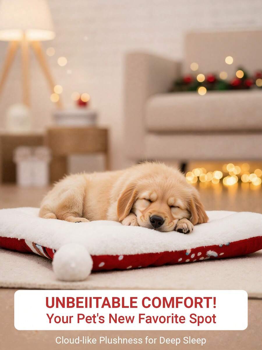 1 pieza Cama navideña festiva para perros | Colchoneta súper suave para mascotas para un sueño profundo | Cojín de invierno lavable para perros pequeños y grandes