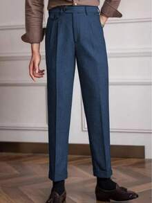 Mens Pants Tweed Herringbone Vintage Dress Pant Trousers Regular Fit Suit Pants For Men - Blue - View 3