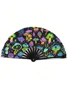 1pc Vintage Style Black Handled Double-Sided Fabric Folding Fan With Chinese Dragon Ink Painting Design - Black - View 4