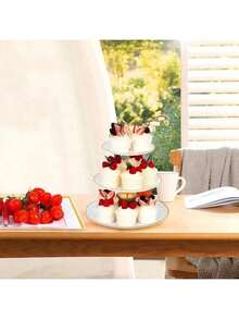 8PCS Cake Stand Set, Plastic Cupcake Stands With Gold Rim, Dessert Display Stands Set Wedding Birthday Party ShowerTea Party - White - View 7