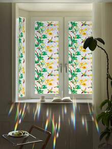 1 rouleau de film de confidentialité pour fenêtre arc-en-ciel, film de verre 3D à motif floral et colibri, autocollant décoratif pour fenêtre en vinyle, décalcomanie statique pour fenêtre, film pour fenêtre amovible sans adhésif, film de confidentialité pour salle de bain, autocollant occultant pour fenêtre, convient pour une utilisation domestique. Film de verre coloré statique pour isolation thermique des fenêtres, décalcomanie arc-en-ciel pour fenêtre, sans dommage pour les locataires