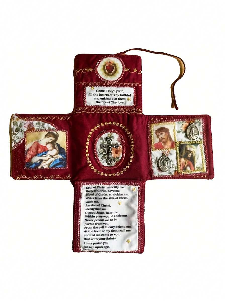1Pc Meticulously Crafted Pocket Prayer Book, Faith Version, Catholic Travel Prayer Kit, Featuring A Cross, Images, And Spanish Prayers | Artisan Christian Gift For Daily Worship - Multicolor - View 1