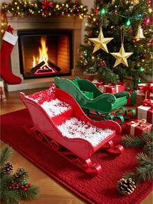 1 pièce Décoration de Noël, Traîneau d'hiver Boîte de rangement pour bonbons, Porte-bonbons, Décorations de fête de Noël et du Nouvel An, Cheminée, Décorations de fête en plastique pour le bureau/la maison, Ornements de fête d'intérieur/extérieur, Thème hivernal classique, Décoration d'intérieur