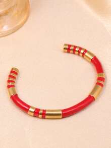 1 pieza Pulsera unisex, de acero inoxidable 304 chapado en oro con nudo de bambú multicolor de estilo natural, adecuado para uso diario y al aire libre