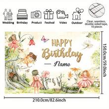 1 szt. personalizowany baner urodzinowy z imieniem, tło do zdjęć w stylu vintage z motywem kwiatowym i bajkowym lasem, baner urodzinowy na ścianę i stół z tortem